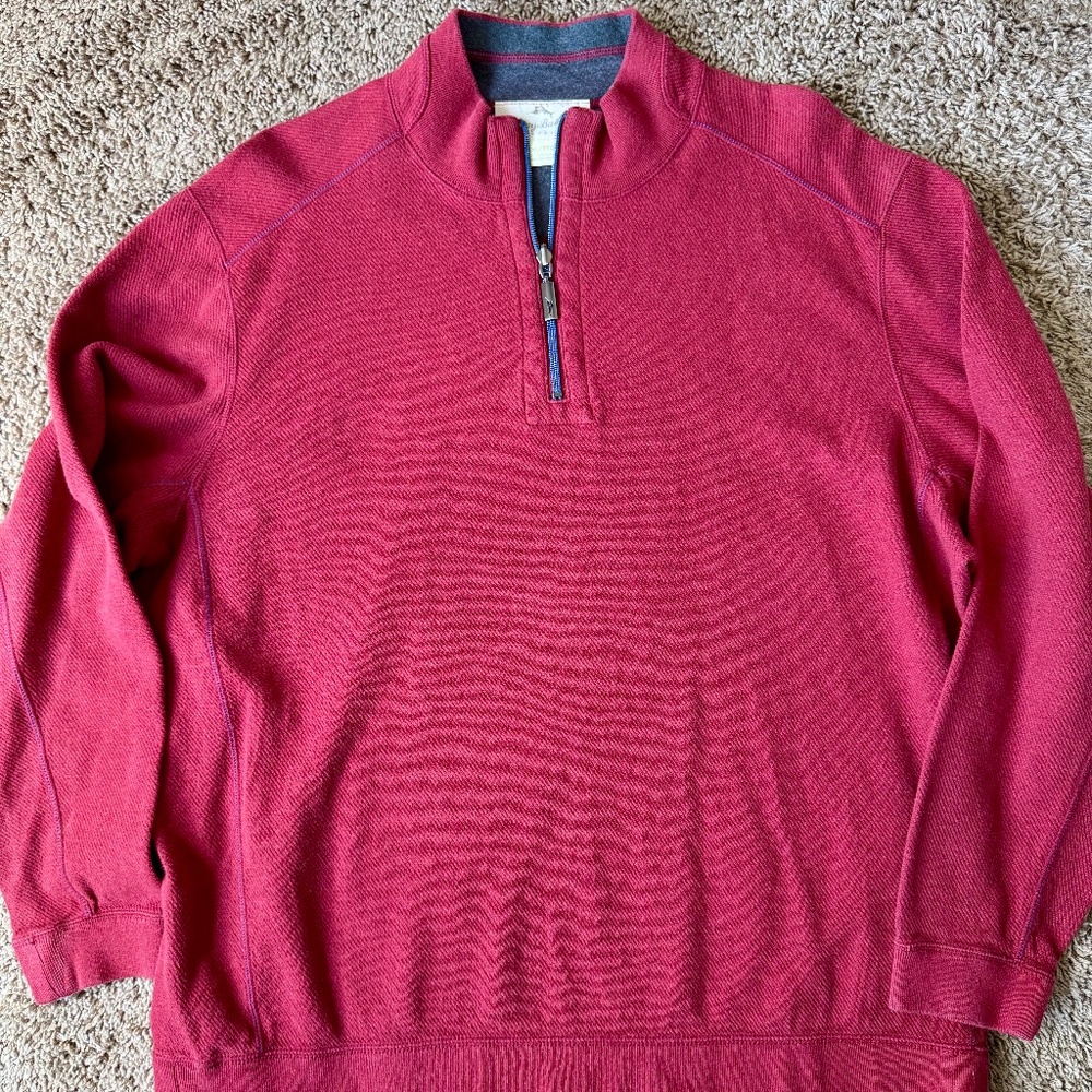 Tommy Bahama Men’s Reversible Half-Zip Sweatshirt – Brick Red XXL 100% Cotton
